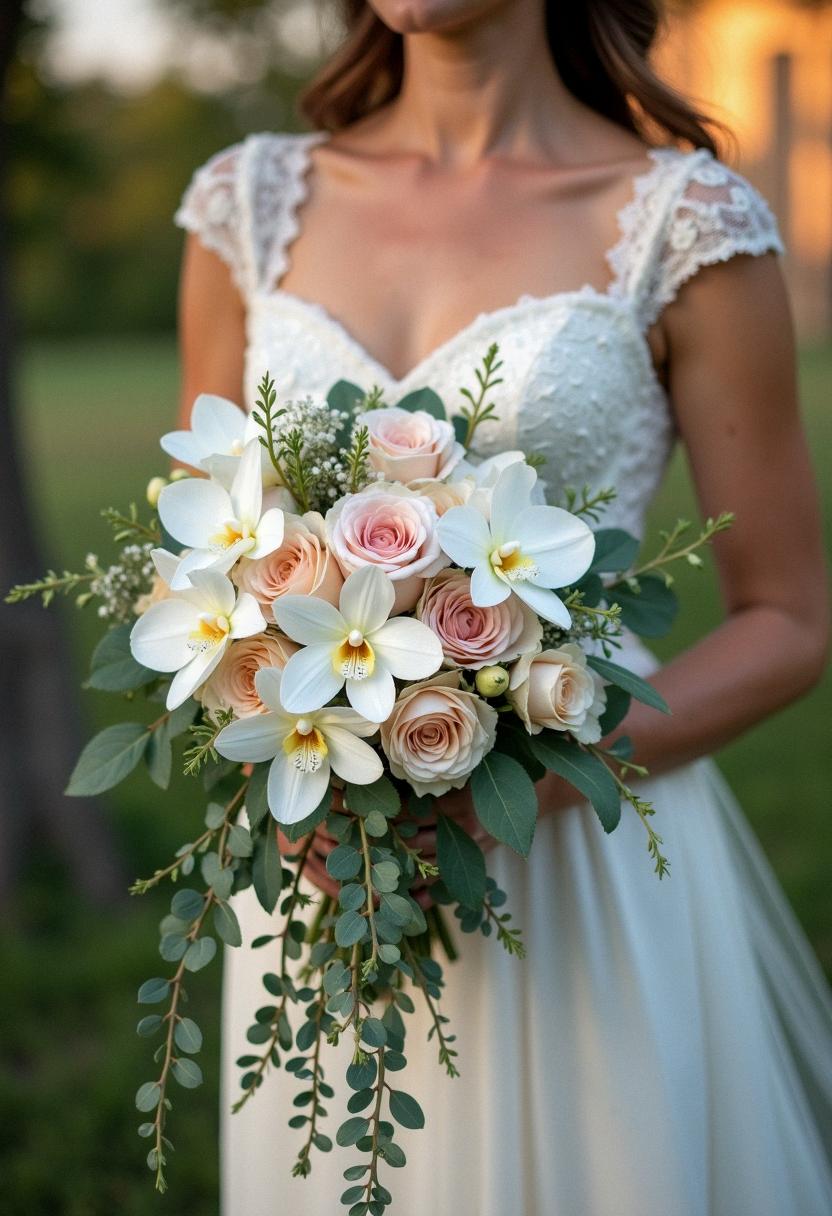 cascading bridal bouquets