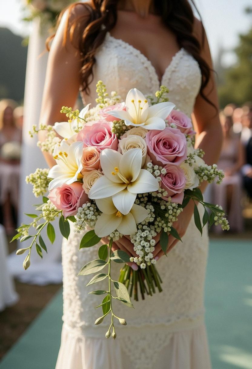 cascading bridal bouquets