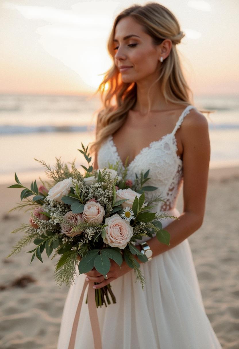 wedding bouquet beach