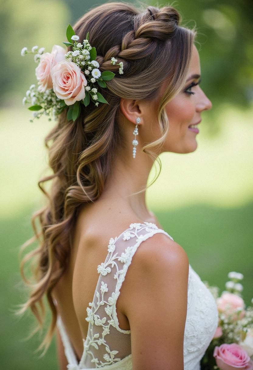 wedding braid with flowers