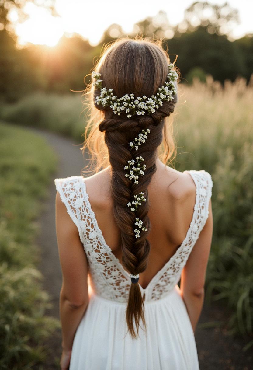 wedding braid with flowers