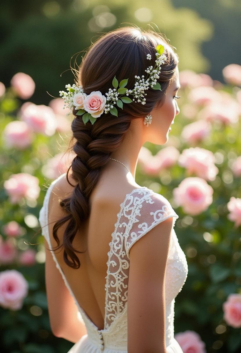 wedding braid with flowers