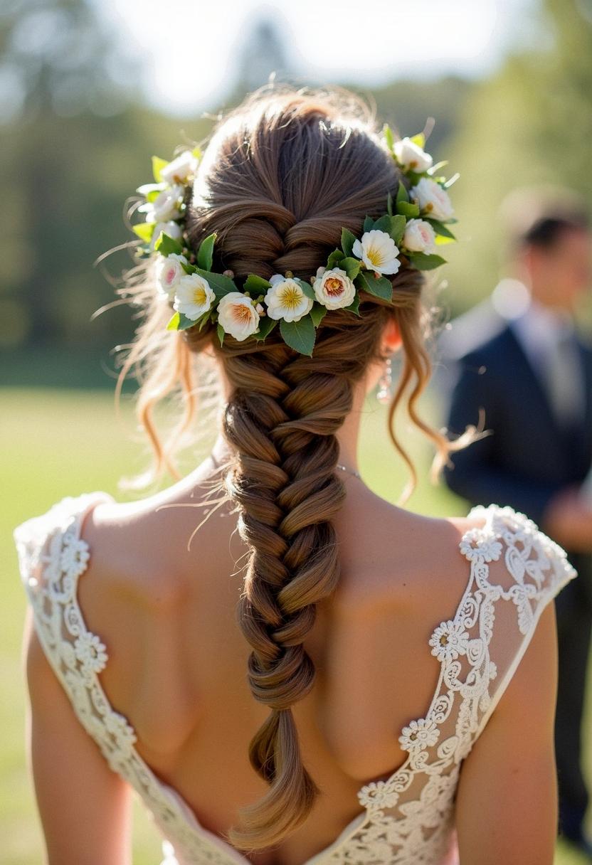 wedding braid with flowers