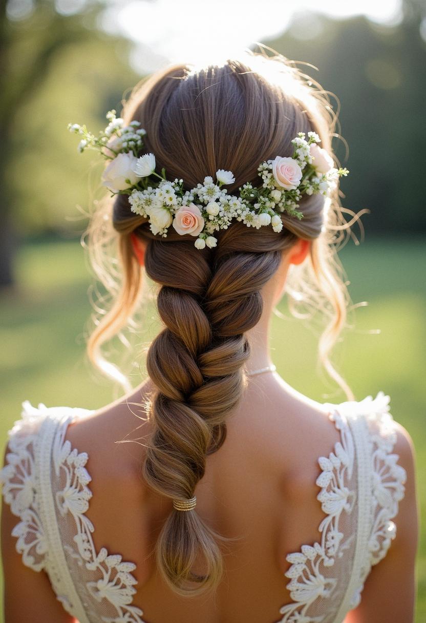 wedding braid with flowers