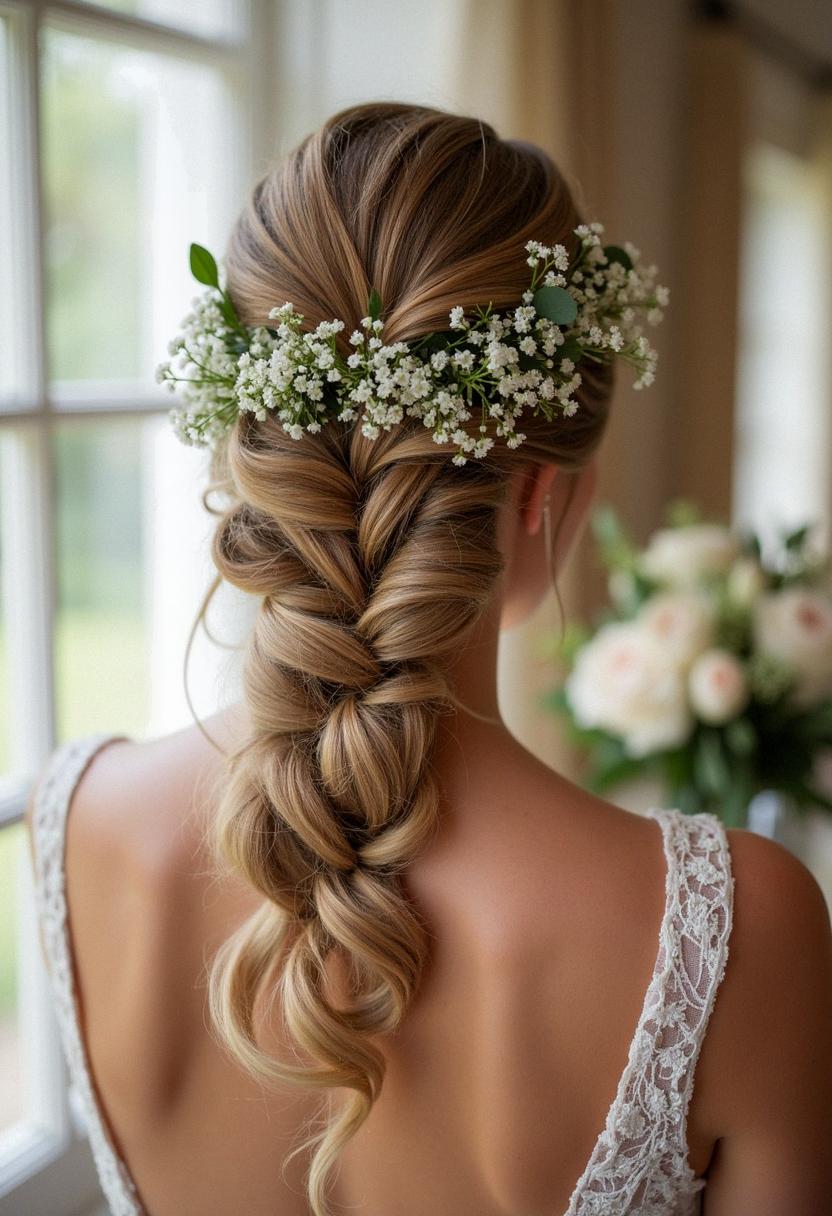 wedding braid with flowers