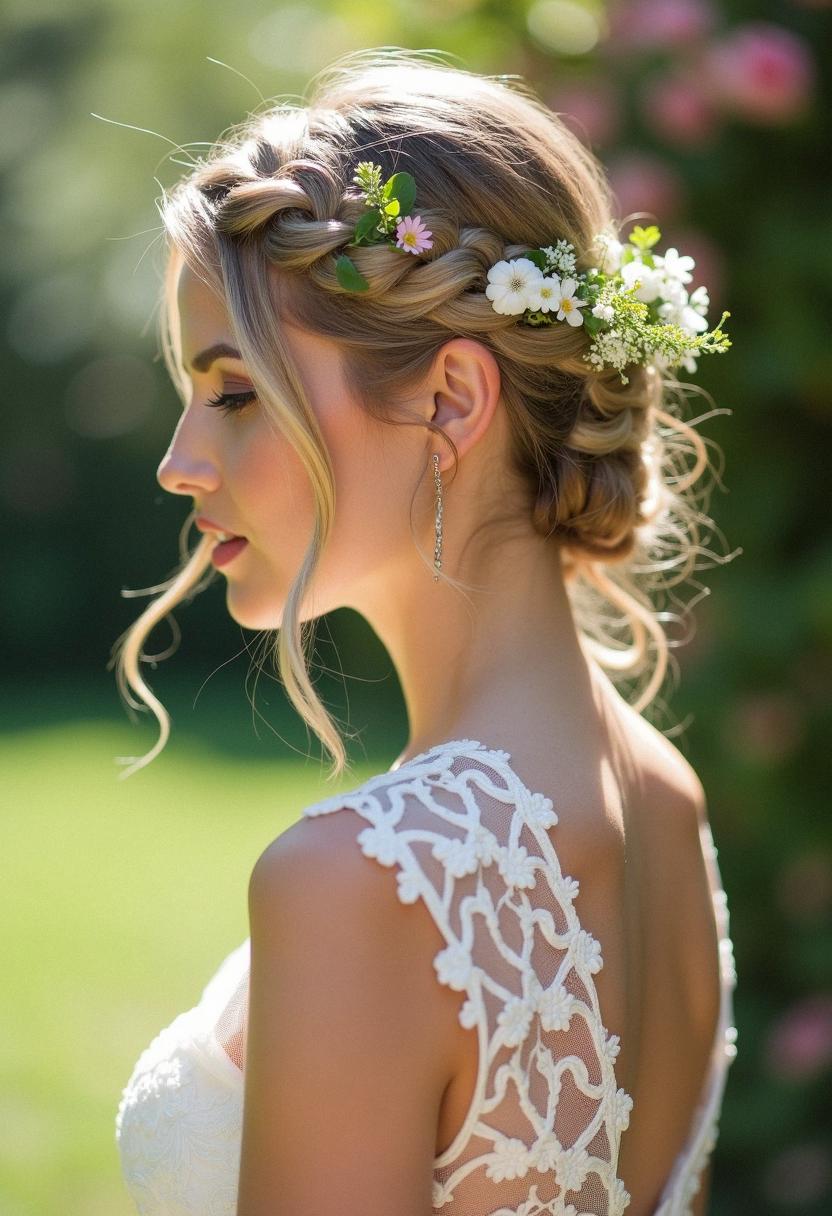 wedding braid with flowers