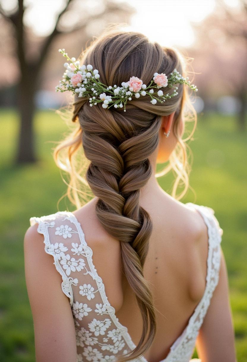 wedding braid with flowers