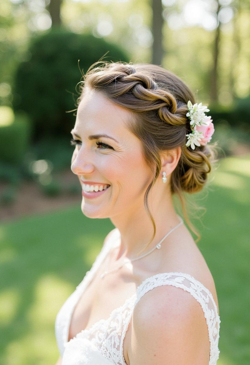 wedding braid with flowers