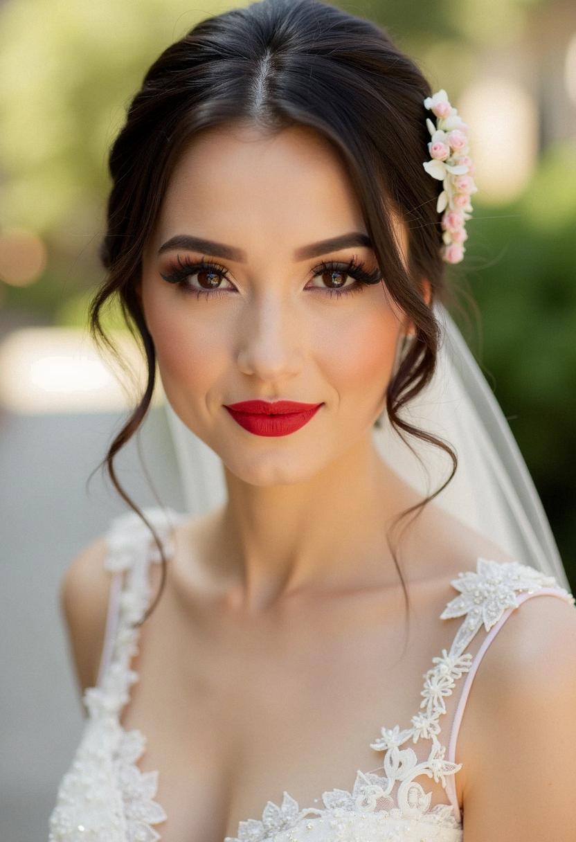 wedding make up red lips brides