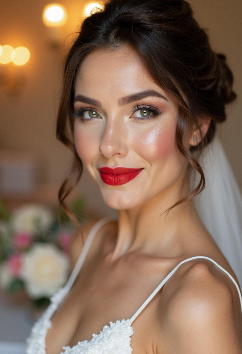 wedding make up red lips brides